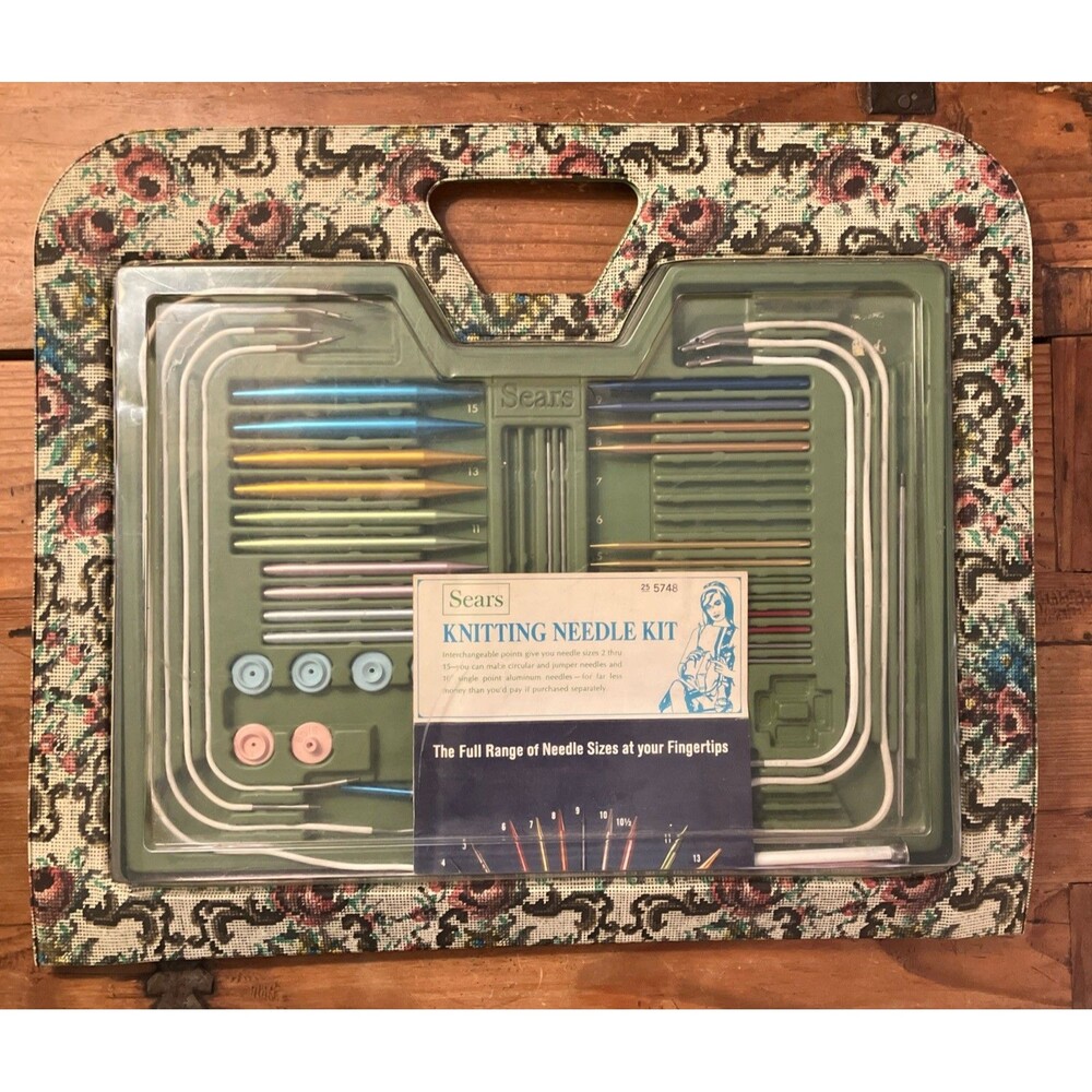 Vintage Sears Knitting Needle Kit Portfolio w/ 18" x 15" Carrying Case